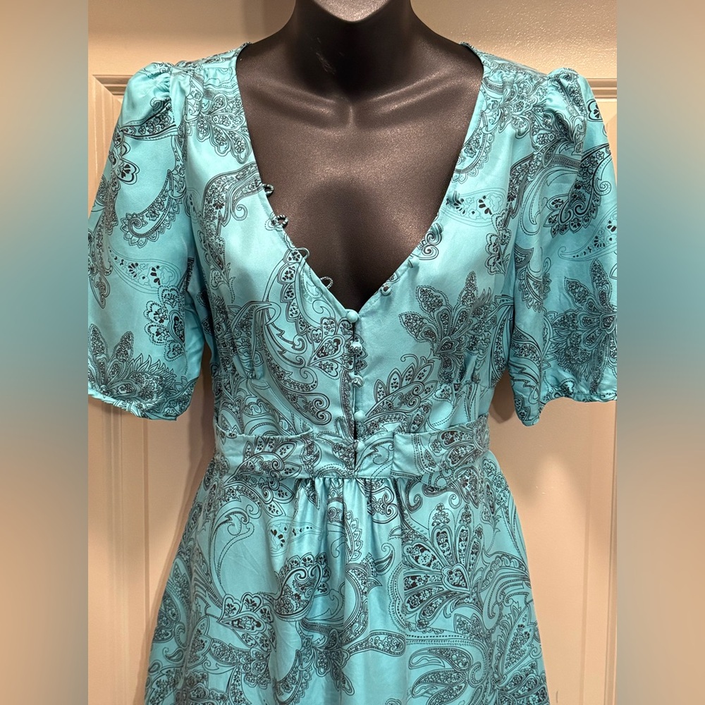 Juicy Couture Turquoise Paisley Silk Dress size 10 - Picture 6 of 14